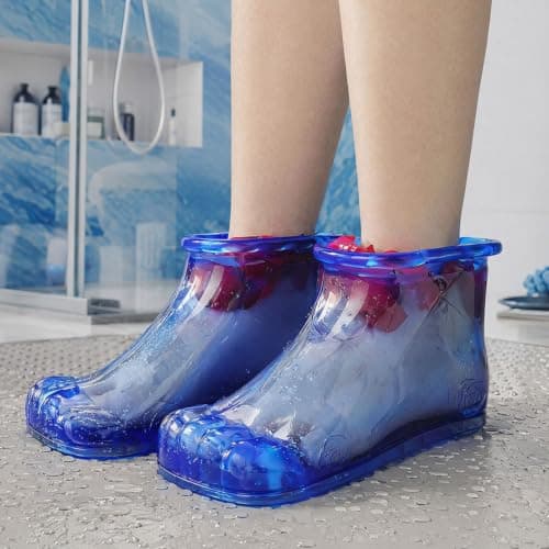 ZhzeYun 1 Pair Massage Foot Bath Shoes, Portable PVC Foot Soaking Spa Boots with Non-Slip Sole, Built-in Massage Nodes Feet Soaker, Hands-Free Feet Care for Home Travel Pedicure Relaxation Pink M — view 6