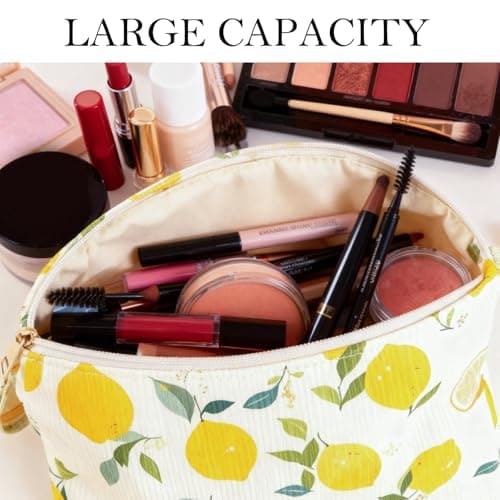 Colorful Lemon Print Corduroy Makeup Bag 10"x7" – Lightweight Zipper Cosmetic Pouch, Soft Microfiber Travel Toiletry Organizer for Women and Girls — view 4