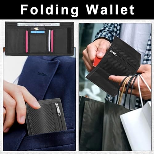 Slim Wallets for Men UK, Thin Compact Travel Small Coin Purse with Carbon Fiber, RFID Blocking Minimalist Front Pocket Wallets for Men, Holds Up to 6 Cards and Cash with Zipper, Gifts for Fathers — view 4