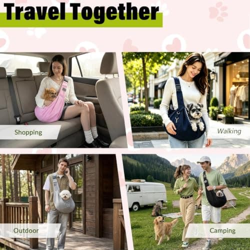 Puppy Carrier - Reversible Hands-free Dog Carry Sling for Small & Medium Dogs & Cats, Soft & Comfortable, Adjustable Dog Carrier Bag Shoulder Tote for Outdoor Walking, Travel & Shopping (Pink) — view 6