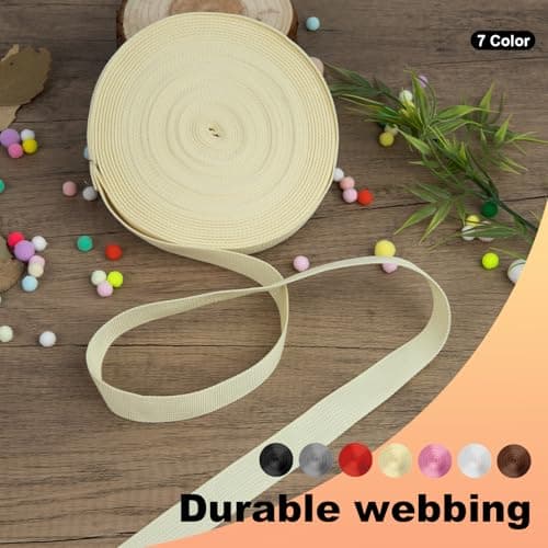 KINETOX 20m Beige Webbing Strap 25mm Polypropylene Webbing Strap Heavy Duty Anti-Slip UV Resistant Twill Tape Fabric for DIY Enthusiasts Campers to Repair Bags Pet Leashes Camping Gear and Luggage — view 4