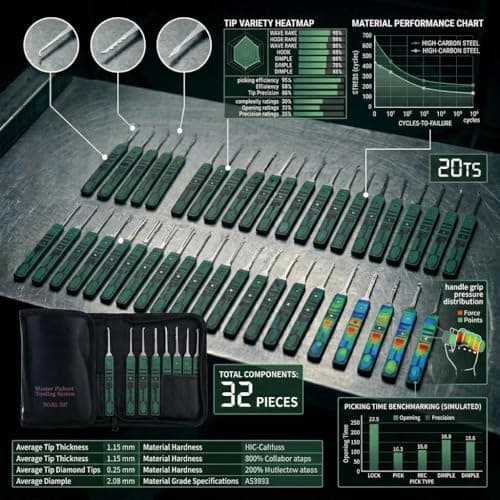Non Slip Green Rubber Grip Lock Pick Set with Multi Shape Stainless Picks Auxiliary Tension Tools Credit Card Style Picks for Novice Locksmith Hobby Training and Household Mechanical Lock Learning — view 2