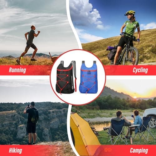 Sahunfri 2 Pcs Ultra Lightweight Backpack, Foldable Backpack Water Resistant Travel Rucksack, Multi-Functional Foldable Backpacks Womens Men For Camping, Hiking, Biking (Black Royal-blue) — view 5