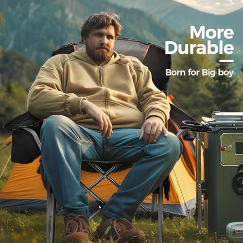 ALPHA CAMP Set of 2 Camping Chairs for Heavy People Up to 200 kg, Black — view 6