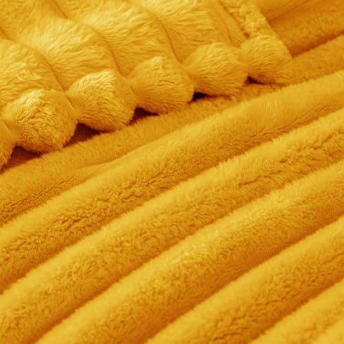 Exclusivo Mezcla Soft Striped Fleece Blanket, Yellow Fluffy Sofa Bed Throw — view 4