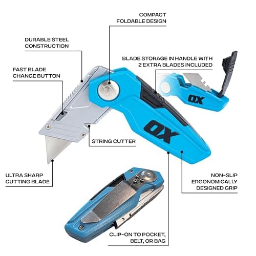 OX Pro Fixed Folding Utility Knife with 2 Spare SK2 Sharp Steel Blades — view 3