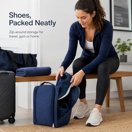 Navy Blue Durable Water-Resistant Shoe Bag for Travel and Gym - Spacious Boot Carrier with Breathable Mesh Panel, Sturdy Carry Handle & Full-Length Zipper for Sports Footwear Storage & Organisation — view 2