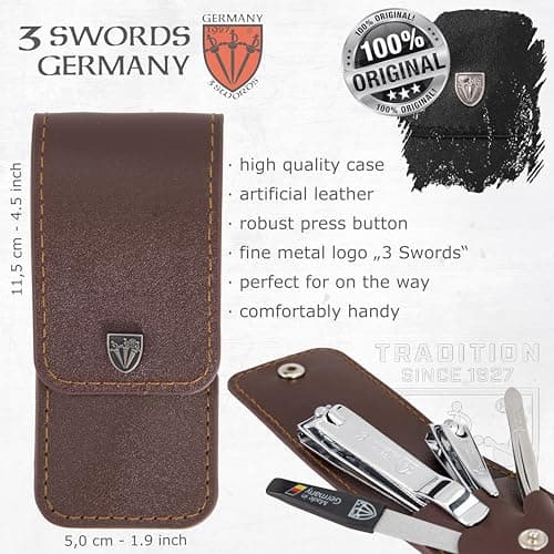 3 Swords Germany - manicure set with finger and toe nail clipper tweezers and nail file in brown synthetic leather case - brand quality — view 6
