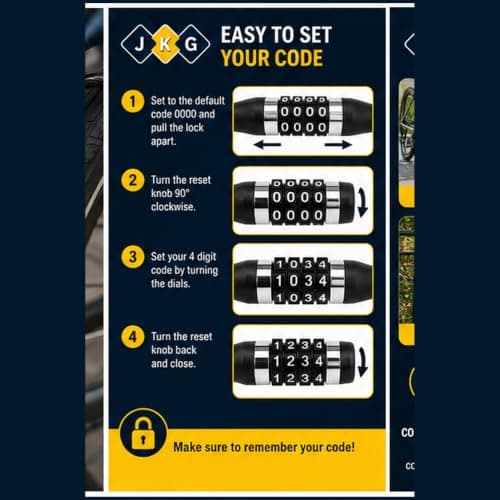 JKG Combination Bike Lock - 4 Digit 8mm PVC Coated Steel Bicycle Cable Lock — view 4