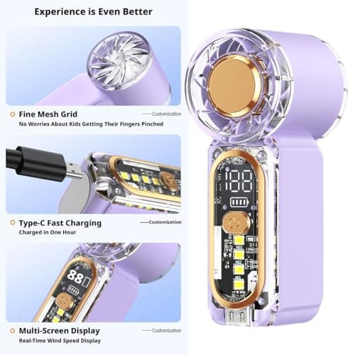 Portable Handheld Mini Fan, 22,200 RPM 1-100 Speeds Rechargeable Usb Personal Turbo Fan with LED Display, Long Battery Life, Small CoolingFan for Beach,Travel/outdoor/office/camping/running (Orange) — view 4