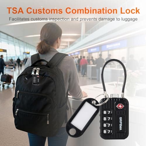 GRIFEMA GA1008 TSA Approved 4-Digit Combination Luggage Lock, Secure Travel Lock with Steel Cable for Suitcases, Backpacks, Gym Lockers - Black — view 2