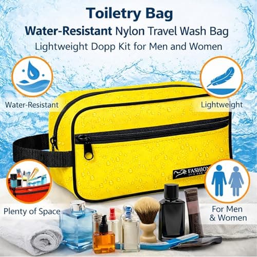 Water-Resistant Toiletry Bag for Men & Women - Lightweight Travel Wash Bag with Multiple Compartments, Compact Dopp Kit Cosmetic Organizer, Durable Nylon Shaving & Makeup Storage Case (Yellow) — view 2