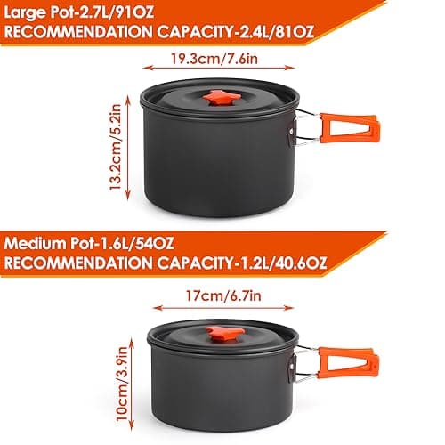 Gutsdoor Camping Cookware Set Camping Cooking Set Non Stick Family Backpacking Cooking Set Lightweight Stackable Pot Pan Bowls with Storage Bag for Outdoor Hiking (16pcs (Orange)) — view 3
