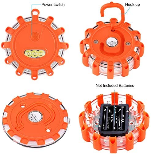 Vancle [4 Pack] LED Road Flares Safety Flashing Warning Light Roadside Emergency Disc Beacon Kit for Vehicles Boats with Magnetic Base & Hook, Premium Storage Bag (Batteries Not Included) (4) — view 5