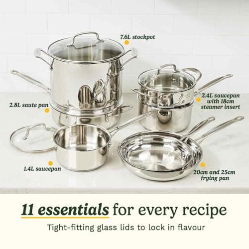 Cuisinart® Chef’s Classic™ Stainless Steel Cookware Set | 11-piece: Saucepans, Frying Pans, Stockpot, Steamer | Induction-Ready, Aluminium-encapsulated Base | Cool Grip™ Handles — view 2