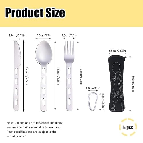 3 PCS Camping Cutlery Set with Portable Pouch, Portable Cutlery Set, Stainless Steel Knife, Fork, Spoon, and Carabiner for Outdoor Travel, Hiking, Picnics, and Everyday Use, Durable, and Easy to Clean — view 2