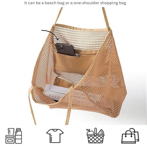 HAORQEE Extra Large Mesh Beach Tote Bag, Lightweight Foldable with Zip — view 4