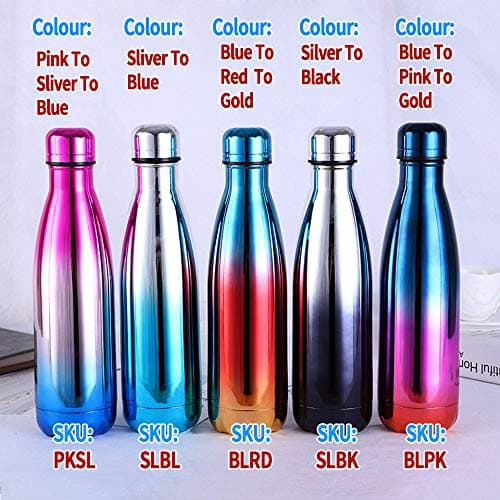Personalised Insulated Water Bottle Vacuum Flask | Stainless Steel | 12 Hours Hot & 24 Hours Cold | Gifts of Fathers Day Christmas | 500ML / 17oz | Bottles for Hiking Outdoor (Pink-Silver-Blue) — view 6