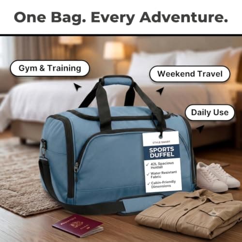 Style Smart 42L Duffle Bag for Travel, Lightweight Foldable Gym Bag for Men and Women, Sports Duffel Holdall, Waterproof Weekend Carry-On, Cabin Luggage, Travel Backpack, Womens Gym Duffel, Turquoise — view 4