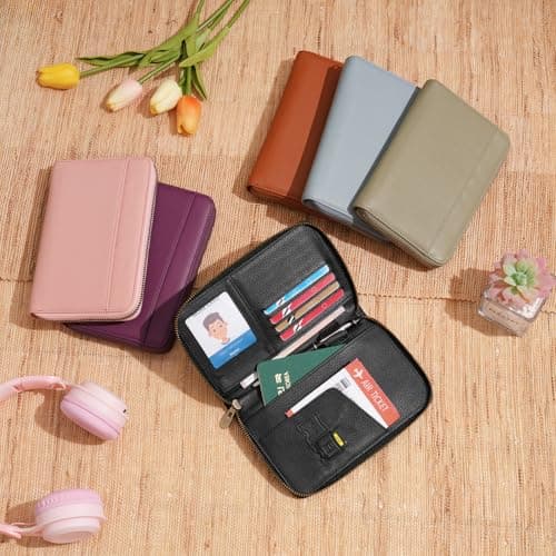 WASON Leather Zipper Travel Passport Wallet Holder RFID Blocking Cover, Passport case Pocket Slot for Card, Cash, ID, Boarding Pass and Ticket for Men, Women and Family Trips (Black) — view 6