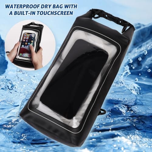 Plliocse Dry Bag Waterproof Dry Bag Phone Pouch, 2 in 1 Dry Sack and Phone Bag, 2L Small Boat Dry Bags with Adjustable Shoulder Strap for Hiking, Camping, Cycling (Black) — view 6