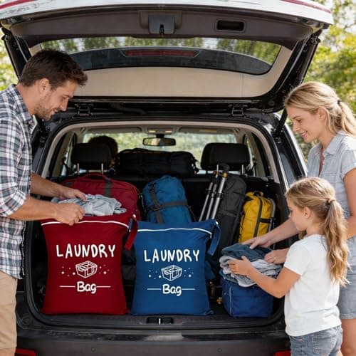 2 Pcs Large Travel Laundry Bags 55X45CM, Waterproof Washing Bags for Laundry with Zipper & Handle, Reusable Dirty Clothes Bag for Travel, Gym, Camping, Dorm, Swimming Pool (Claret-Navy Blue) — view 6