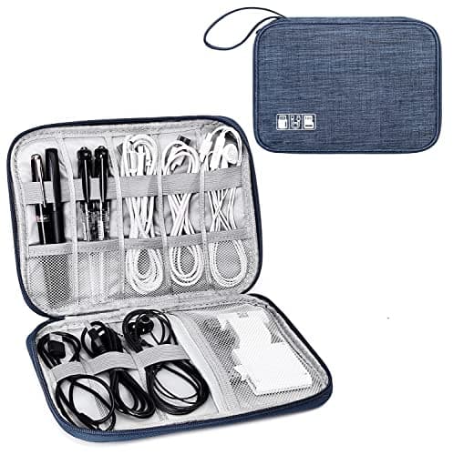 Woodland Leathers Woodland cable bag and cable organiser bag is a travel essentials electronics travel organizer Chargers, Cables, USB Drive, SD Card, power bank and Hard Disk with Handle (Navy)