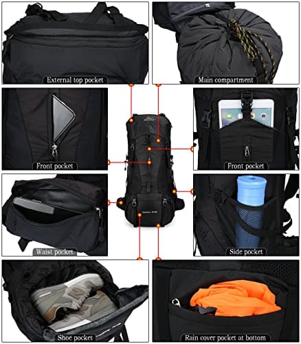 Doshwin 70L Large Backpack Camping Trekking Hiking Travel Rucksack for Women Men (with Rain Cover) — view 4