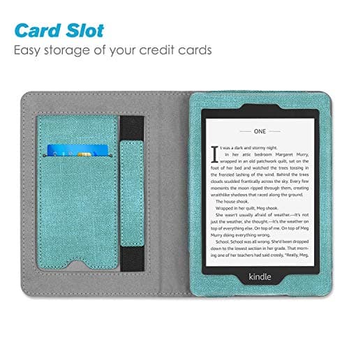 FINTIE Stand Case for 6" Kindle Paperwhite (Fits 10th Generation 2018 and All Paperwhite Generations Prior to 2018) - Premium PU Leather Sleeve Cover with Card Slot and Hand Strap, Denim Turquoise — view 4
