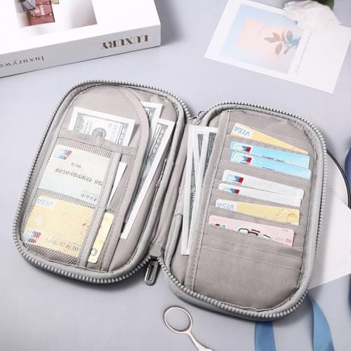 JewelryWe Waterproof RFID Passport Holder: Large Capacity Travel Wallet with Wrist Strap for Men and Women, Silver — view 3