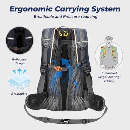 flintronic 50L Backpack, Ultra Lightweight Large Capacity Hiking Backpack, Waterproof Foldable Rucksack for Men Women Hiking Travelling Camping Outdoor Sports (Blue) — view 5