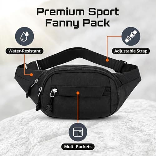 Running Belt Bum Bag for Men Women, Multi-Pocket Waist Pack Water Resistant Fanny Pack for Running Hiking Cycling Travel Gym Workout Walking Outdoor Sports (Black) — view 3