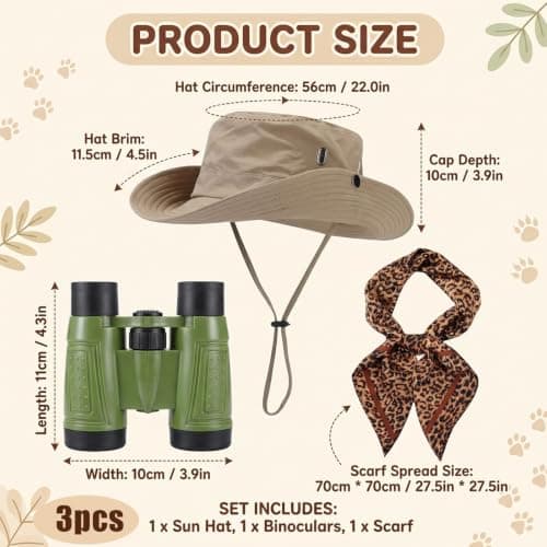 suction 3PCS Explorer Outfit, Retro Safari Style Attire with Leopard & Zebra Pattern, Practical Party Wear Equipped with Binoculars and Khaki Hat — view 2