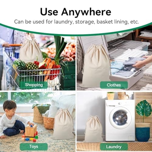 Cotton Laundry Bag, Washable Drawstring Laundry Pounch Stuff Bag Dirty Clothes Storage Bag for College Dorm Travel(30x40cm) — view 3