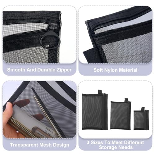 NVGVUP 7 Pack Small Mesh Mini Zipper Toiletry Makeup Bags, Black — view 4