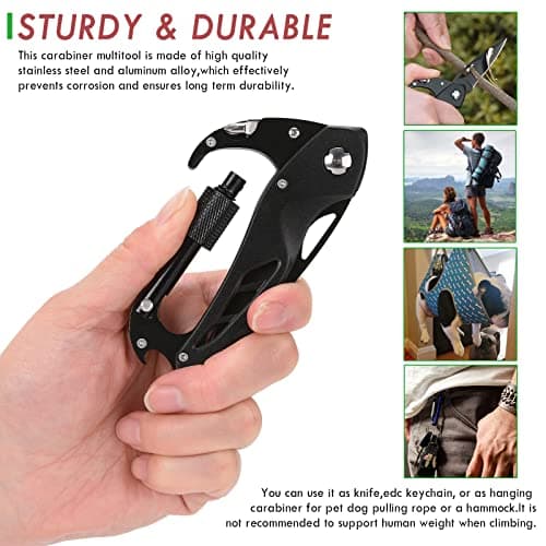 Xnourney 7 in 1 Multitool,Window Breaker and Screwdriver for Men,EDC Locking Carabiner,Birthday Gifts for Men,Keychain with Bottle Opener,Survival Gear Pocket Tool for Outdoor Camping — view 4