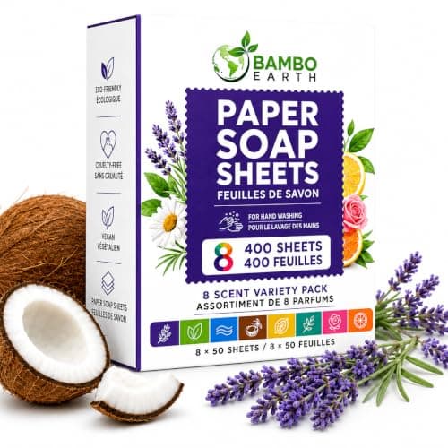 400 Sheets Antibacterial Paper Soap Strips For Hand Washing - 8 Pack Portable Disinfecting Pocket Travel Soap Thins Dissolvable & Disposable Camping Mini Size Dry SoapSheets For Hands (Variety 8x50)