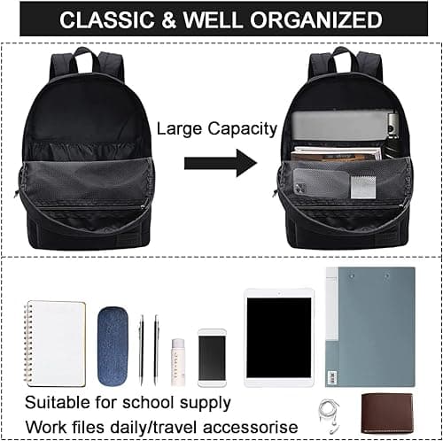 SUPACOOL Lightweight Casual Backpack for Men and Women, Water-resistant Mens backpack, Rucksack for Men, School Bag for College, School Backpack for Boys and Girls(Black) — view 5