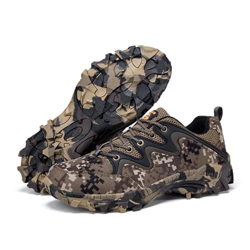 Hixingo Men's Women's Hiking Shoes, Anti-Slip Walking Boots Breathable Hiking Boots Wear-Resistant Trekking Footwear Camouflage Climbing Sneaker (Khaki,10.5)