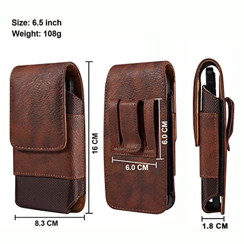 Cell Phone Holster with Belt Clip, Leather Phone Waist Belt Pouch, 6.5" Vertical Leather Smartphone Purse Carrying Phone Pouch Belt Clip Holder Case Pocket Mobile Phone Belt Loop Wallet Handbag Bumbag — view 2