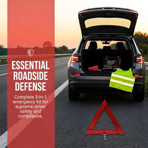 JIESHEPR Warning Triangles for Cars, 3 In 1 Emergency Warning Car Breakdown Triangle with Reflective Vest and Safety Hammer, Emergency Kit for Roadside Breakdown — view 3