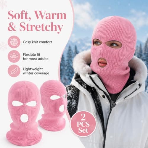 Trevixor 2 Pcs Pink Balaclava, Full Face Balaclava for Women, 3 Hole Ski Mask and Pink Mask for Costume Parties, Outdoor Activities and Photo Props — view 4