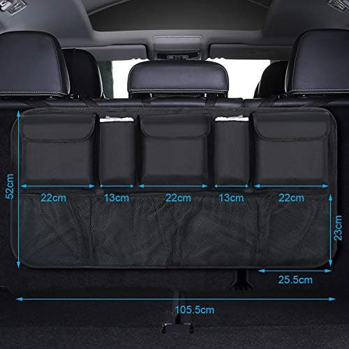 URAQT Car Boot Organiser Waterproof Kick Mats Car Organiser Seat Back Protectors, Multi-Pocket Children's Travel Storage, Durable Foldable Cargo Net Storage for Car Backseat Cover (Large) — view 3