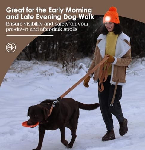 Wmcaps LED Beanie, Type-C Rechargeable with Thermal Fleece Lining Hands-Free Headlamp Light Up Winter Bobble Hat with Pom-Pom for Men and Women, Perfect Christmas Birthday Gift, Orange — view 4