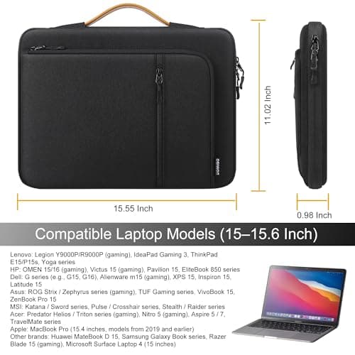 DOMISO 15.6 inch Laptop Sleeve Protective Macbook Pro Laptop Case 15 inch with Handle for 15.6 inch MacBook Pro M3 / Max 2024 Compatible with 15 inch Notebook HP Dell,Black — view 4