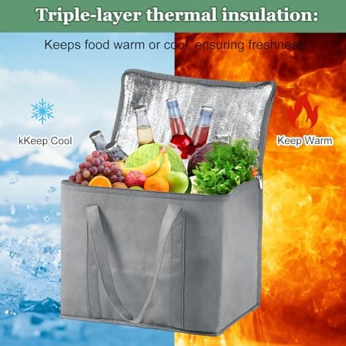 Cooler Bag, Lunch Bag, 30L Picnic Bag Cool Bag with 15Pcs Plastic Food Storage, Freezer Bags for Camping BBQ Travel Family and Outdoor Activities (Grey) — view 4