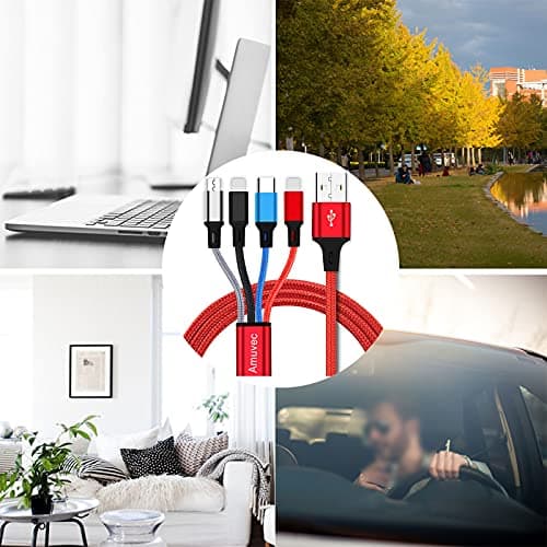 Amuvec Multi Charger Cable, 4 in 1 Fast Phone Charger Cables 1.2M Red — view 6