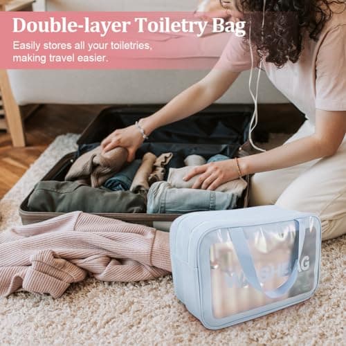 Aucuu Clear Toiletry Bag, Waterproof Makeup Bag with Handles, Wet Dry Separation Clear PU Makeup Bags, Large Capacity Travel Toiletries Case, Portable Wash Bags, Cosmetic B-ag for Travel Bathroom — view 6