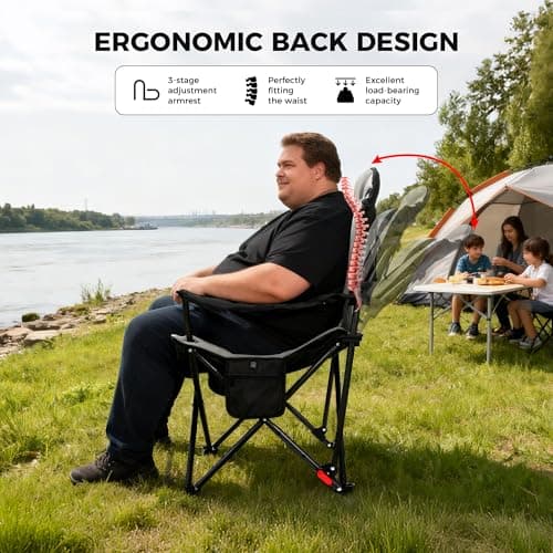 OUTSIDER Heated Camping Chair High Back Heavy Duty 3-Step Adjustment Outdoor Folding Chair with Luxury Padded Seat, Cup Holder, Carry Bag for Camping Fishing Patio（Battery NOT included 1pc — view 3