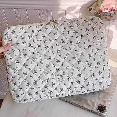 Puffy Quilted Laptop Sleeve Case for 11/13/15 inch Notebook, Cute Floral Protective Puffer Bag for MacBook Women Aesthetic — view 5